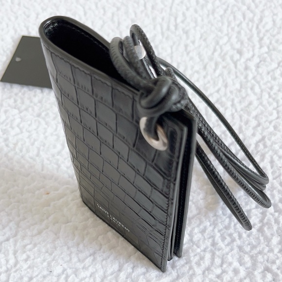Authentic Saint Laurent Croc Embossed Flip Card Case with Lanyard - Picture 10 of 16
